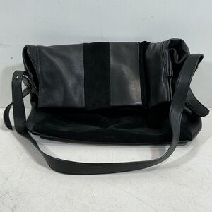 Women’s Allsaints Stylish Black Leather/Suede Stripe Foldover Shoulder Bag